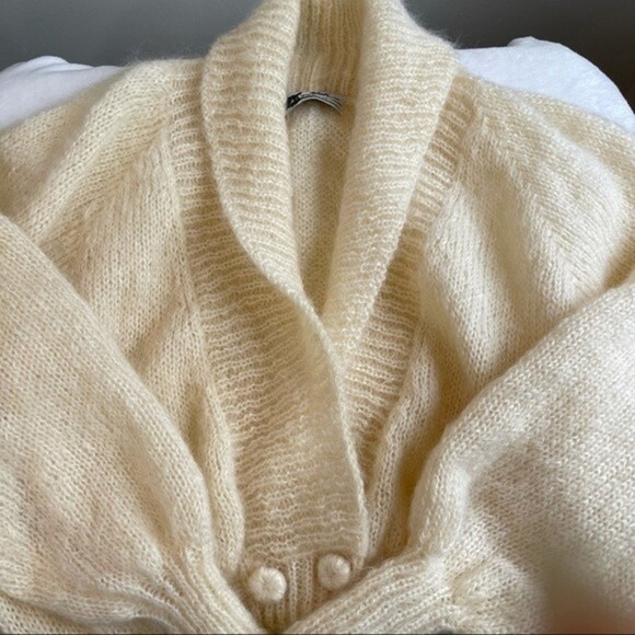 Vintage WOOF DESIGN NEWFOUNDLAND Fuzzy Knitted Sweater Cardigan Mohair Wool - Picture 11 of 12